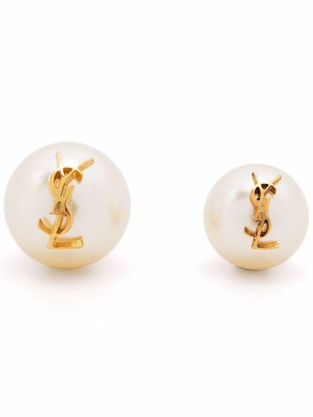 Cassandre Pearl Earrings in Metal Gold And Cream - SAINT LAURENT - BALAAN 9