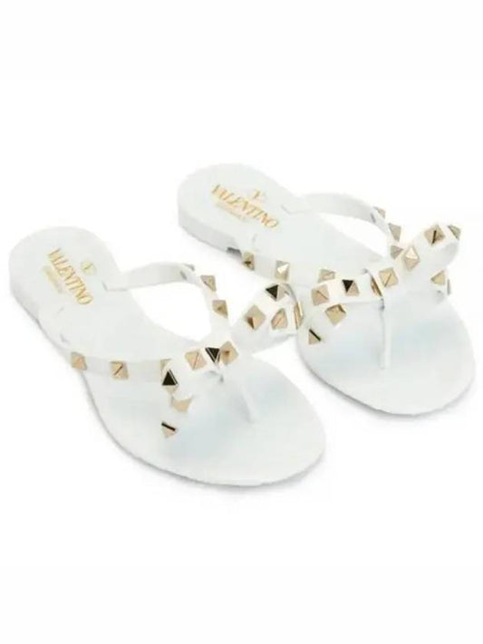 Ribbon Rockstud Flip Flops White - VALENTINO - BALAAN 2