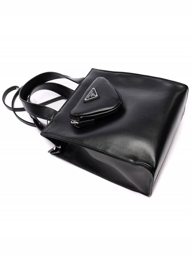 Triangle Logo Pocket Leather Tote Bag Black - PRADA - BALAAN 6