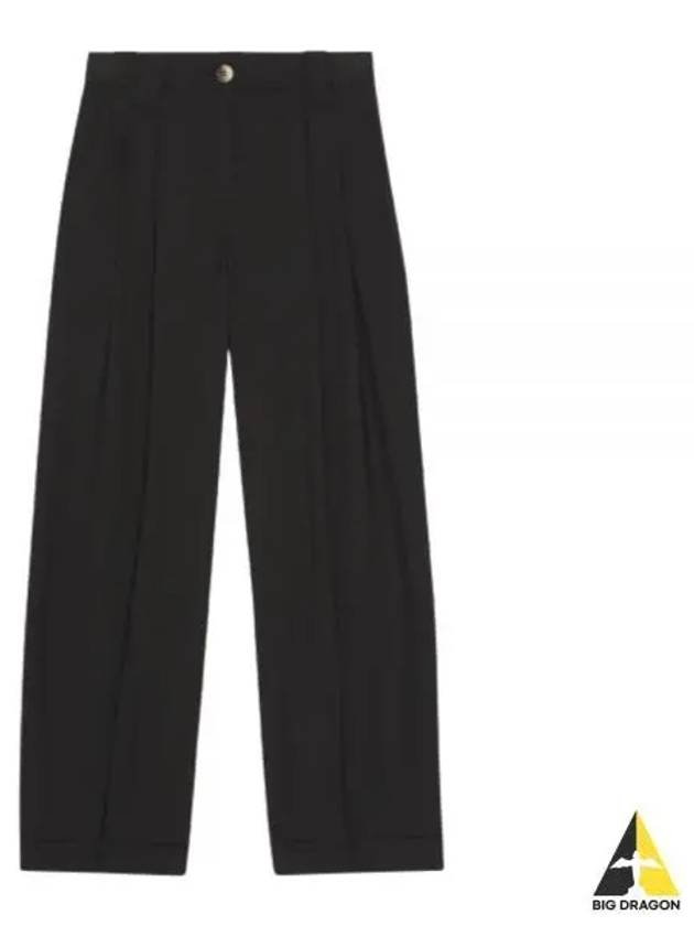 Drapey Melange Pleat Trousers Straight Pants Black - GANNI - BALAAN 2