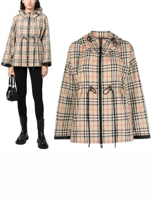 Women's Back-tone Check Zip-up Hooded Jacket Beige - BURBERRY - BALAAN 2