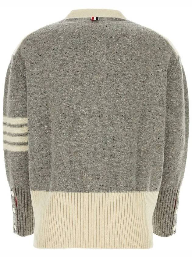 Donegal Diagonal Oversized Colour Block Wool Cardigan Grey Cream - THOM BROWNE - BALAAN 4