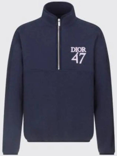 Stand Collar Regular Fit Sweatshirt Navy - DIOR - BALAAN 2