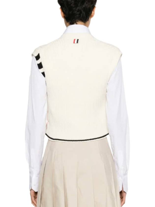 4-Bar Cropped Cable Merino Wool Cardigan Vest White - THOM BROWNE - BALAAN 3