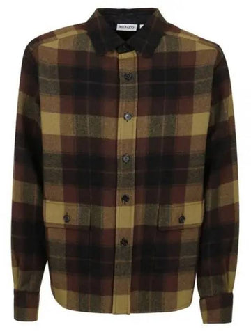 Wool Check Long Sleeve Shirt Brown FB65CH5069CN - KENZO - BALAAN 1