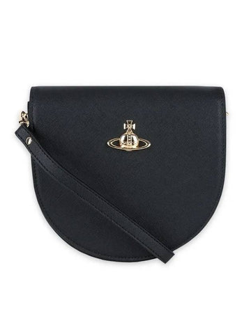 Women's Gold Logo Cross Saddle Bag Black - VIVIENNE WESTWOOD - BALAAN 1