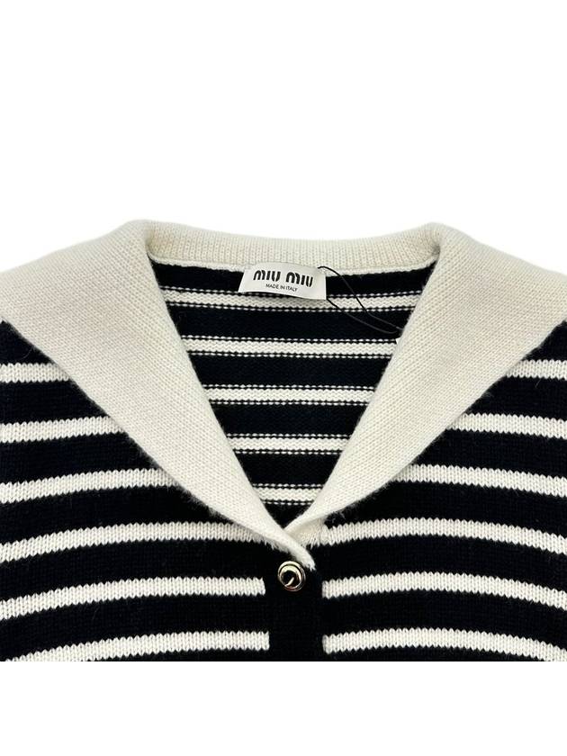 Cashmere Knit Stripe Motif Cardigan Black Tan - MIU MIU - BALAAN 4