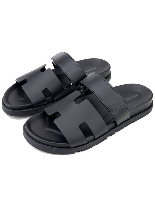 Hermes Chypre H Logo Calfskin Sandals Black - HERMES - BALAAN 2