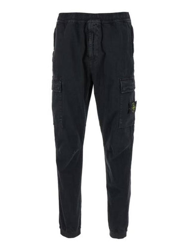 Stretch Cotton Cargo Straight Pants Black - STONE ISLAND - BALAAN 1