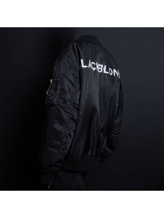 Ripped Custom Sprayed Logo MA 1 Bomber Jacket Black - BLACKBLOND - BALAAN 1