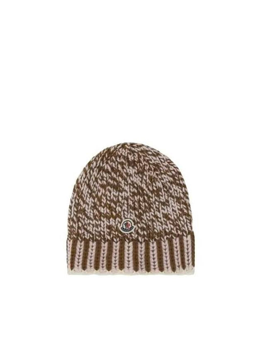 Mouline Wool Beanie Brown White - MONCLER - BALAAN 2