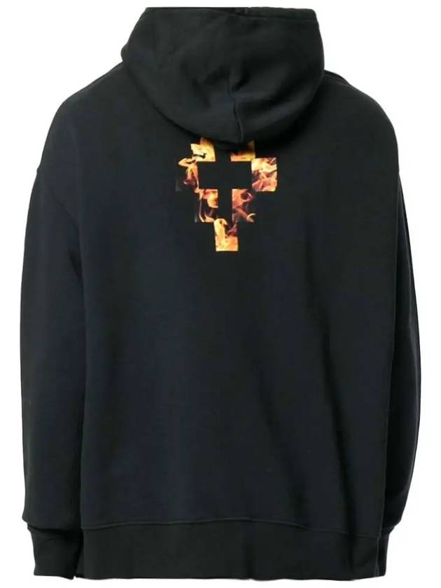 Fire Cross Print Cotton Hoodie Black - MARCELO BURLON - BALAAN 4