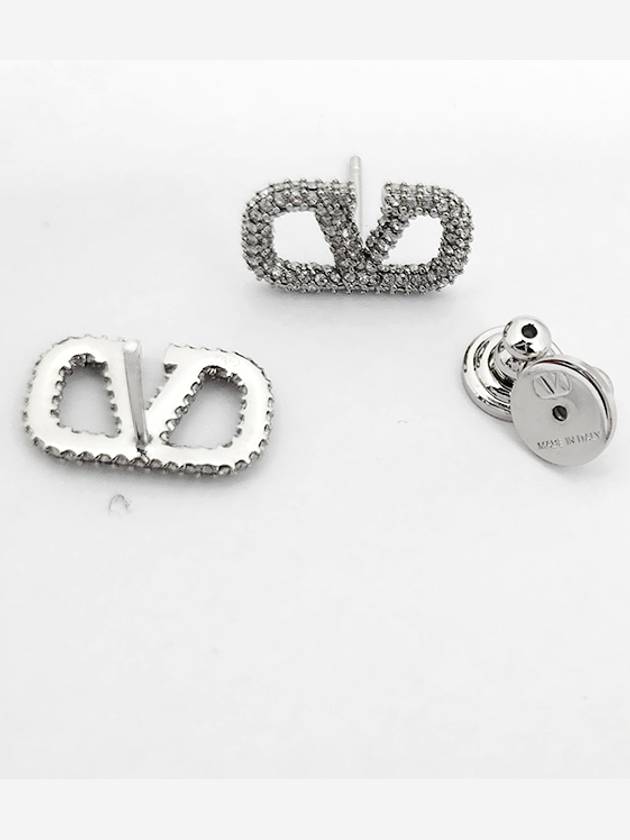 V Logo Signature Embellished Earrings Silver - VALENTINO - BALAAN 8