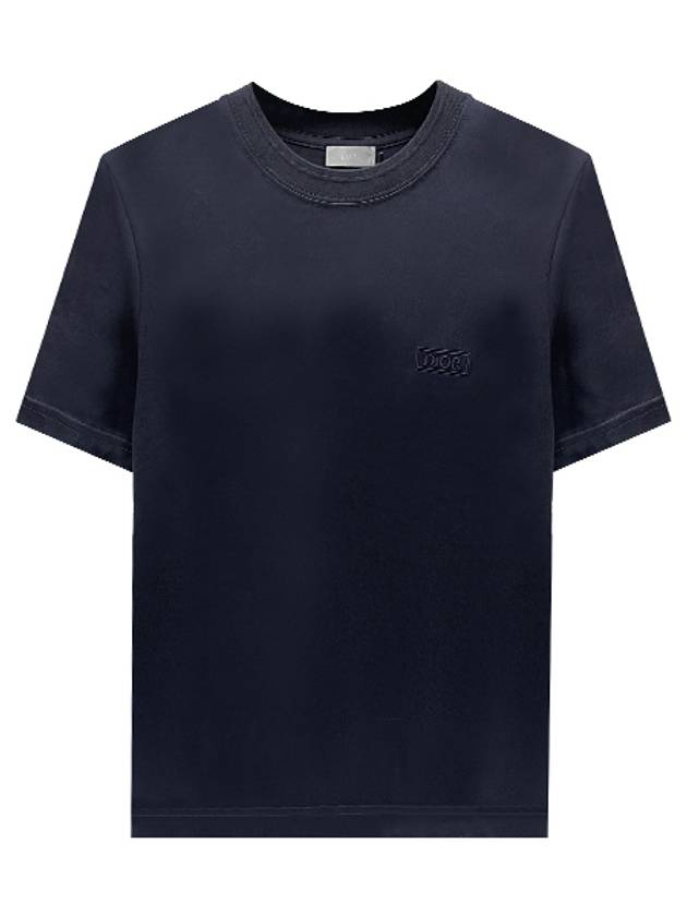 Embroidered Logo Cotton Jersey Short Sleeve T-Shirt Navy - DIOR - BALAAN 2