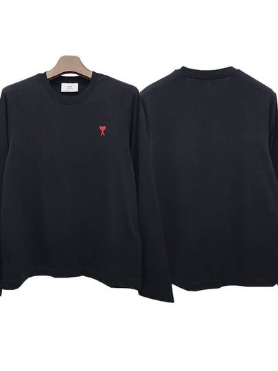 Chain Stitch Heart Logo Long Sleeve T-Shirt Black - AMI - BALAAN 2