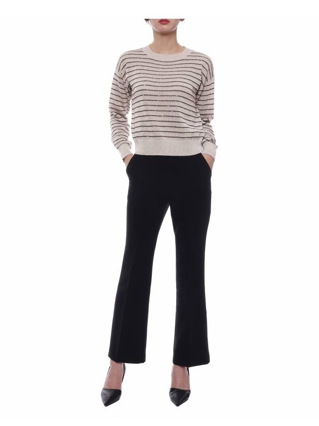 Striped Cotton Long Sleeve T-shirt Cream Brown - BRUNELLO CUCINELLI - BALAAN 4