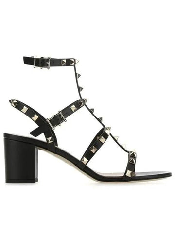 Rockstud Cage Sandals Heel Black - VALENTINO - BALAAN.