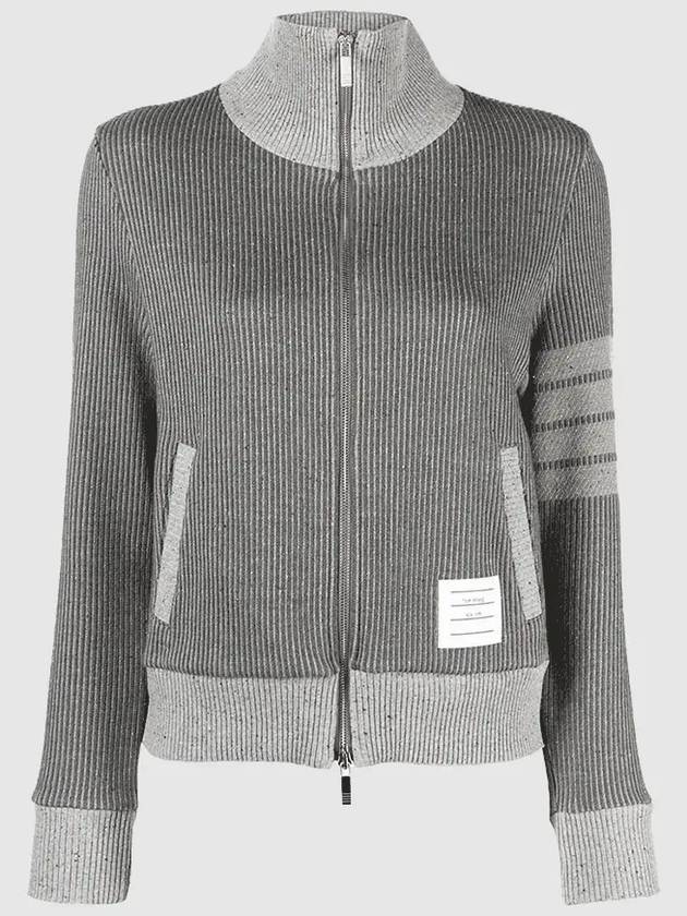 Women's 4-Bar Funnel-Neck Zip-Up Jacket Grey - THOM BROWNE - BALAAN 2