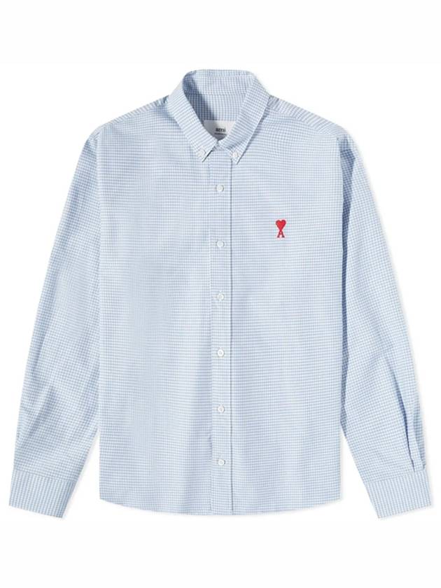 Men's Small A Heart Button Down Long Sleeve Shirt Blue - AMI - BALAAN 2