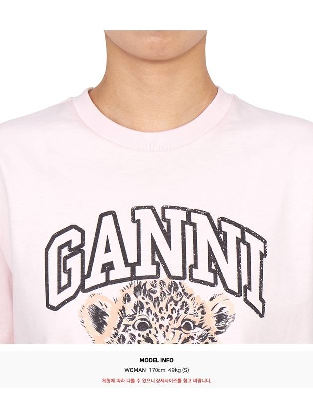 Leopard Print Cotton Short Sleeve T-Shirt Pink - GANNI - BALAAN 6