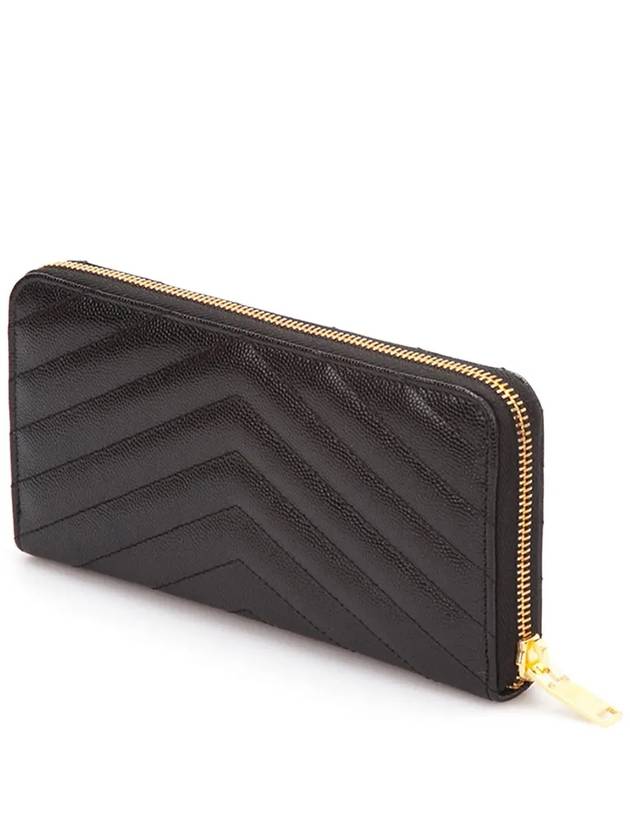 Matelasse Monogram Zipper Around Long Wallet Black - SAINT LAURENT - BALAAN 3