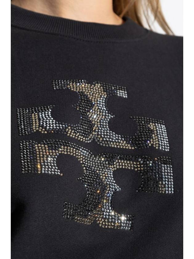 Tory Burch Sweatshirt With Logo Finished With Shimmering Sequins, Women's, Black - TORY BURCH - BALAAN 5