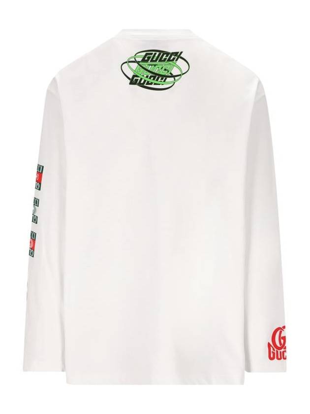 Printed Cotton Jersey Long Sleeve T Shirt White - GUCCI - BALAAN 3