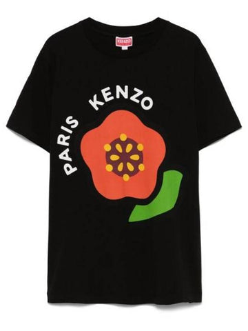 Pop Loose Cotton Short Sleeve T-Shirt Black - KENZO - BALAAN 1