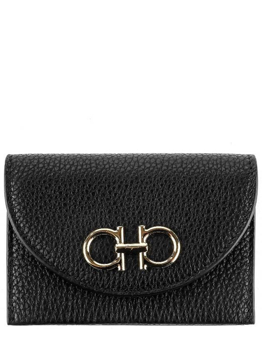 Gancini Compact Card Wallet Black - SALVATORE FERRAGAMO - BALAAN.