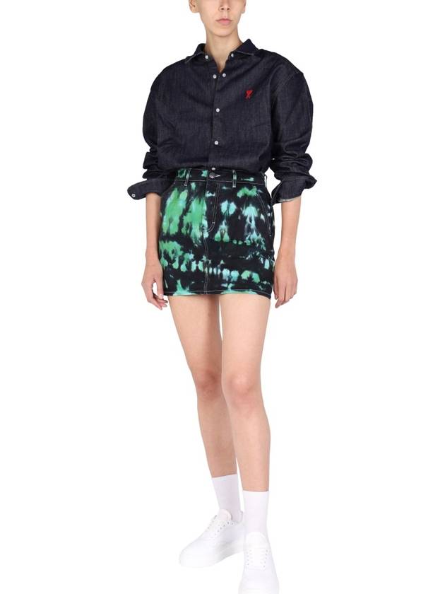 Tie Dye Denim Short H-line Skirt - AMI - BALAAN 3