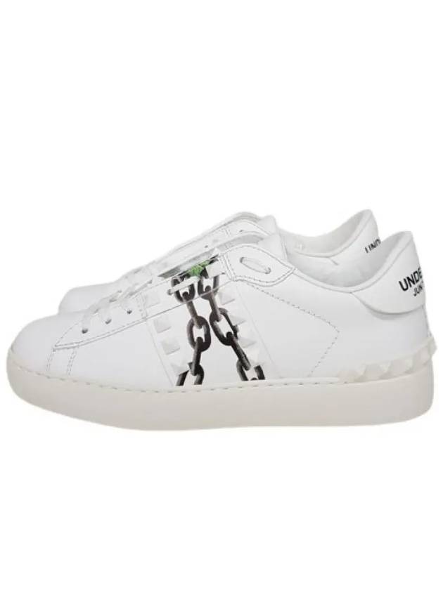 Rockstud Rose Chain Print Low Top Sneakers White - VALENTINO - BALAAN 3