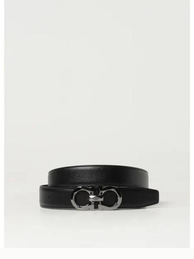 Silver Gancini Reversible Leather Belt Black - SALVATORE FERRAGAMO - BALAAN 2