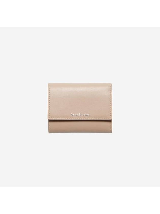 Tri-Fold Leather Half Wallet Taupe Beige - ACNE STUDIOS - BALAAN 1