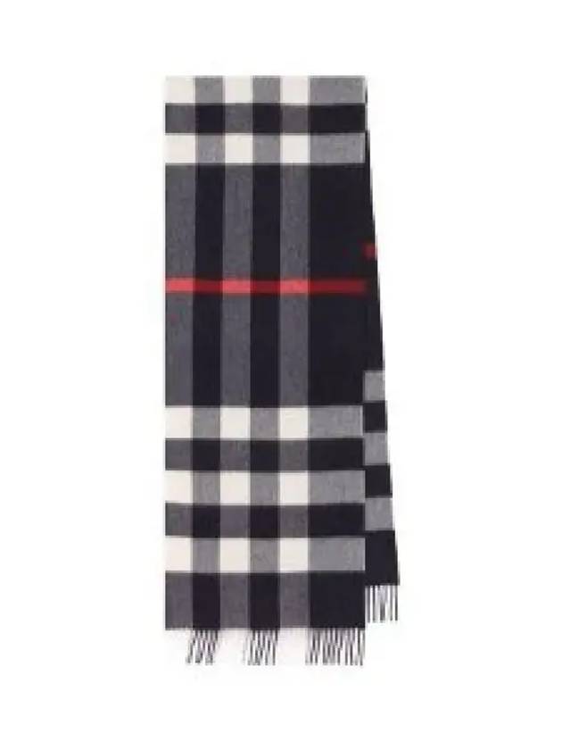 Fringed Checked Cashmere Scarf Navy - BURBERRY - BALAAN 2