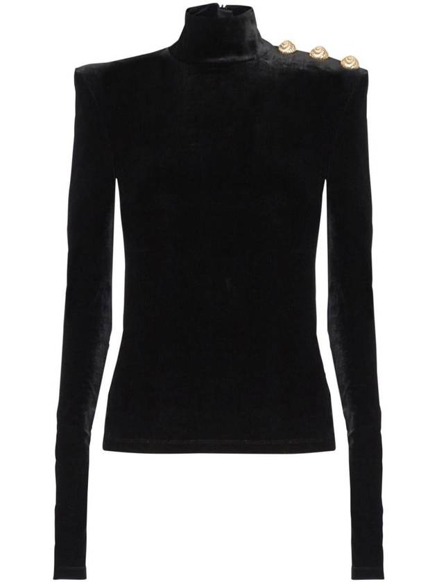 Balmain Long Sleeves Buttoned High Neck Velvet Top Clothing - BALMAIN - BALAAN 1