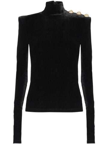 Balmain Long Sleeves Buttoned High Neck Velvet Top Clothing - BALMAIN - BALAAN 1