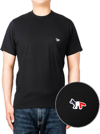 Tricolor Fox Patch Classic Pocket Short Sleeve T-Shirt Black - MAISON KITSUNE - BALAAN 2