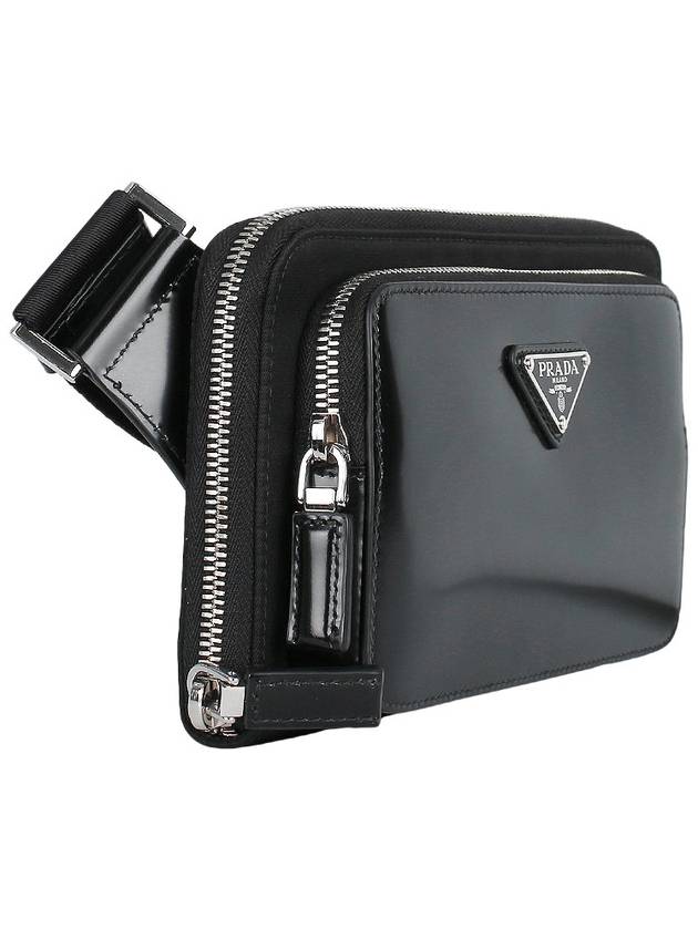 Triangle Logo Brushed Leather Shoulder Bag Black - PRADA - BALAAN 4