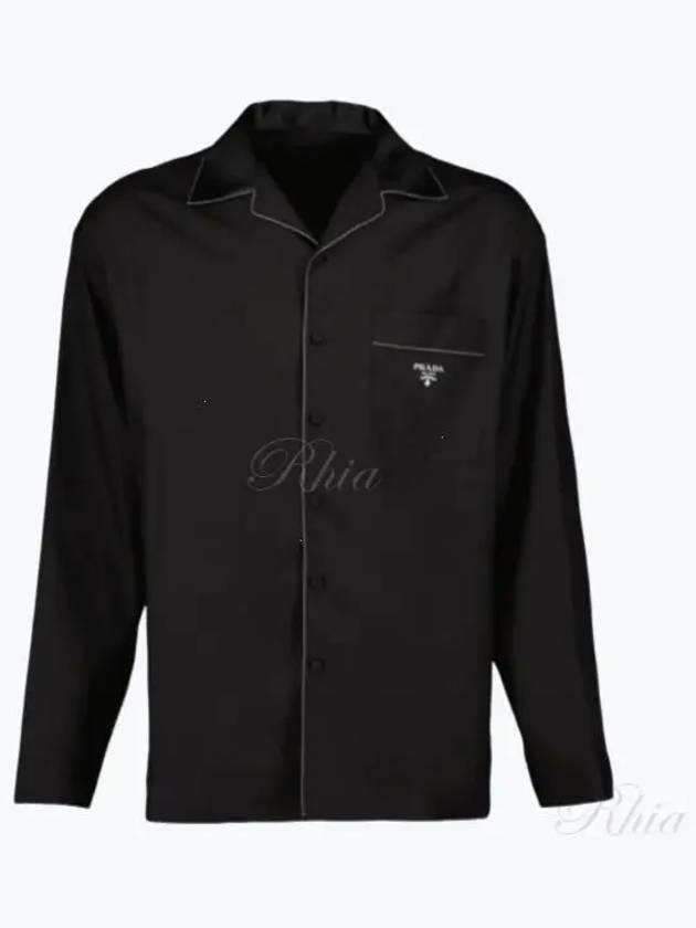 Embroidered Logo Pocket Silk Long Sleeve Shirt Black - PRADA - BALAAN 2