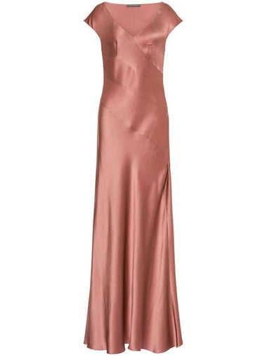 Alberta Ferretti Satin Long Dress With A V-Neck - ALBERTA FERRETTI - BALAAN 1