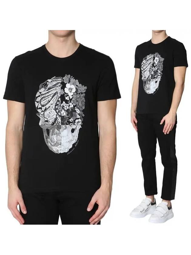 Men's Patchwork Skull Print Short Sleeve T-Shirt Black - ALEXANDER MCQUEEN - BALAAN 2