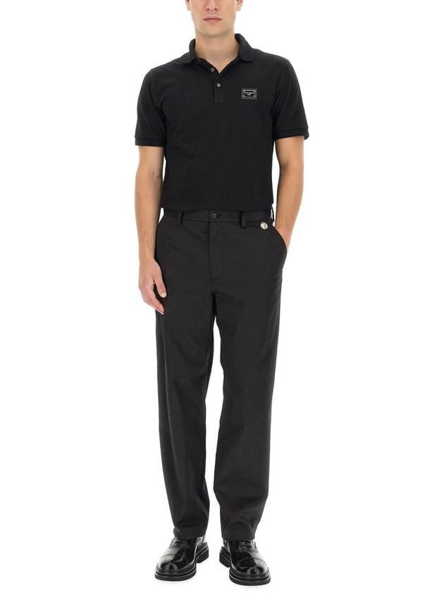 Men's Logo Plaque Cotton PK Shirt Black - DOLCE&GABBANA - BALAAN 3