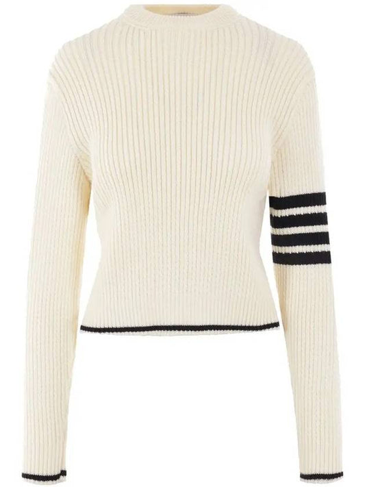 4 Bar Stripe Cable Knit Top White - THOM BROWNE - BALAAN 2