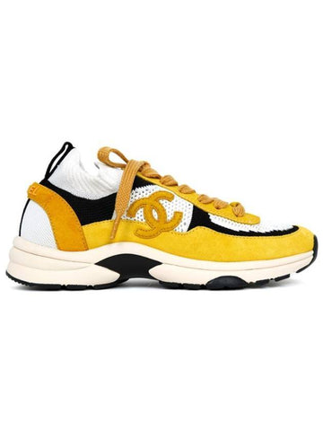 CC Logo Tennis Knit Suede Low Top Sneakers Yellow - CHANEL - BALAAN 1