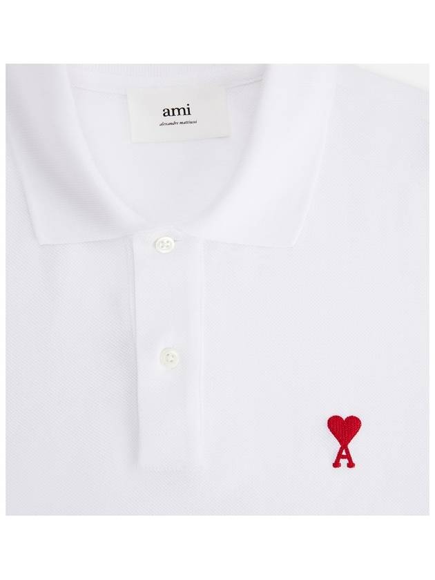 Small Heart Logo Polo Shirt White - AMI - BALAAN 4