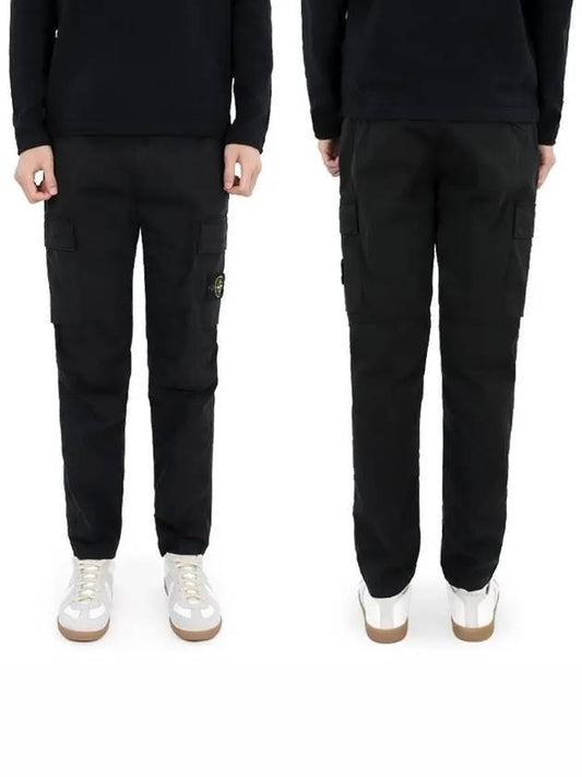 Stretch Cotton Gabardine Garment Dyed Cargo Straight Pants Black - STONE ISLAND - BALAAN 2