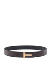 T Buckle Reversible Leather Belt Chocolate Black - TOM FORD - BALAAN 4