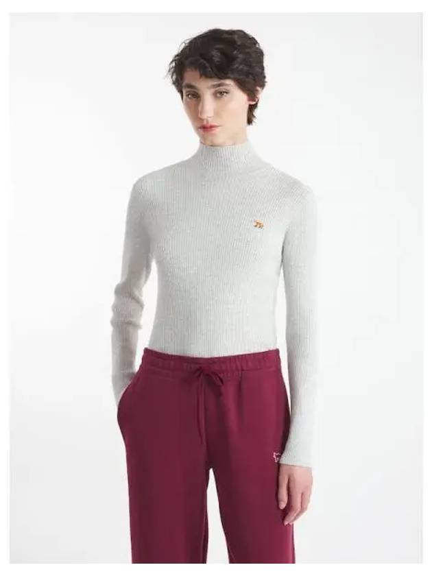 Women s Fox Patch Fine Pleated Turtleneck Light Gray Melange Domestic Product GM0024081642893 - MAISON KITSUNE - BALAAN 1