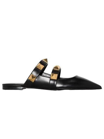 Roman Stud Flat Mule Black - VALENTINO - BALAAN 1