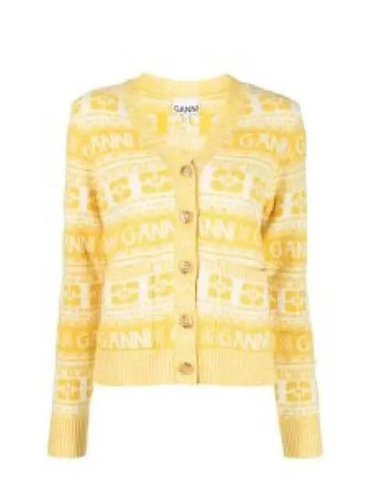 Intarsia Logo Wool V-Neck Cardigan Yellow - GANNI - BALAAN 2